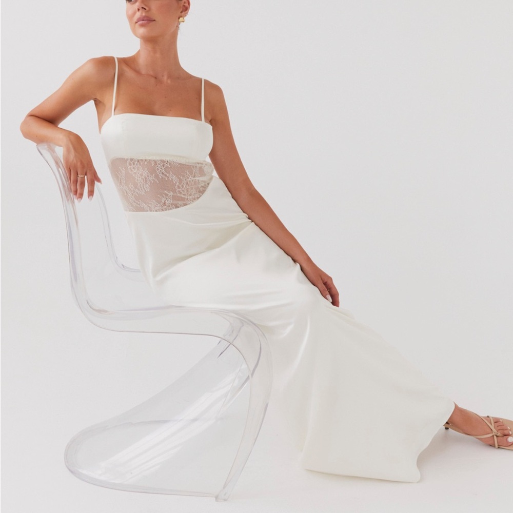 Peppermayo White Strapless Lace-Inset Maxi Dress